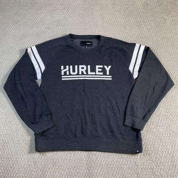 Hurley Gray Crew Neck Sweatshirt White Stripe Accents Pullover Mens Medium - Picture 1 of 6